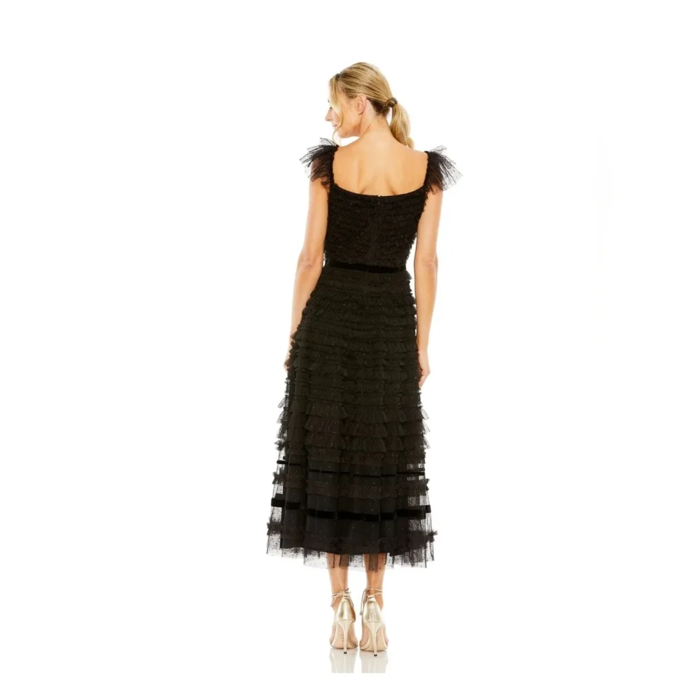 Black Ruffle Cap Sleeve Tiered Midi DressRegular price$398 USD - Picture 6 of 12